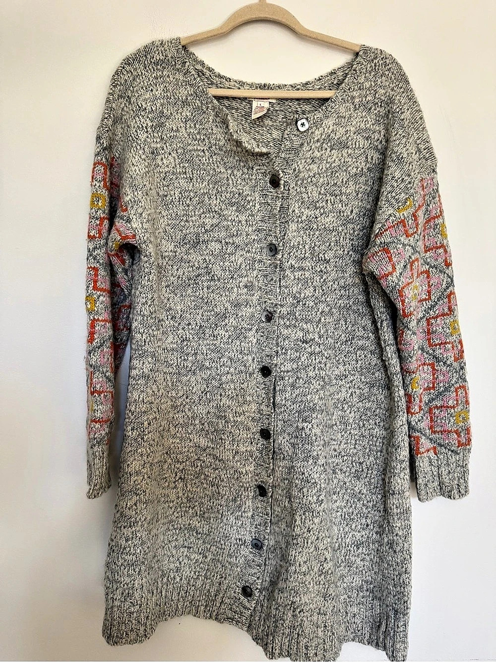 Sundance Women's Geometric Embroidered Wool Lambswool Cardigan Gray - Large